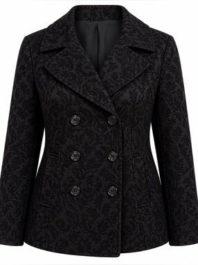 Torrid Black Jacquard Peacoat Jacket Sz 1 • Textured Floral Dressy Coat Elegant